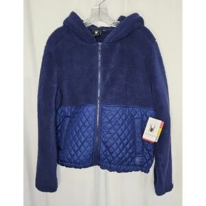 Spyder Women's Blue Sherpa Fleece Quilted Hooded  Full-Zip Jacket Size XL NWT